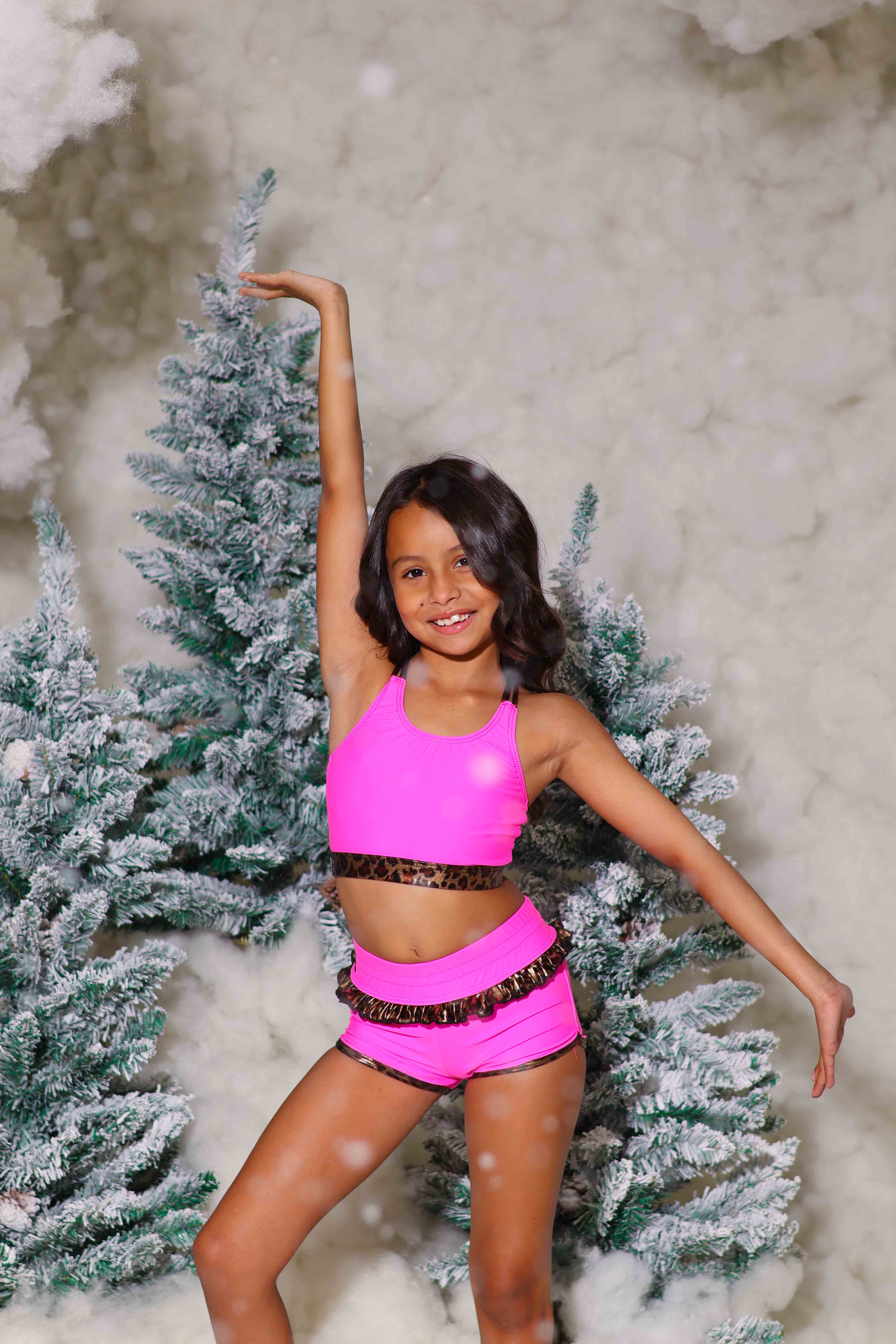 Leilani Ruffle Short - Neon Pink/Glow Cheetah - Ready To Ship