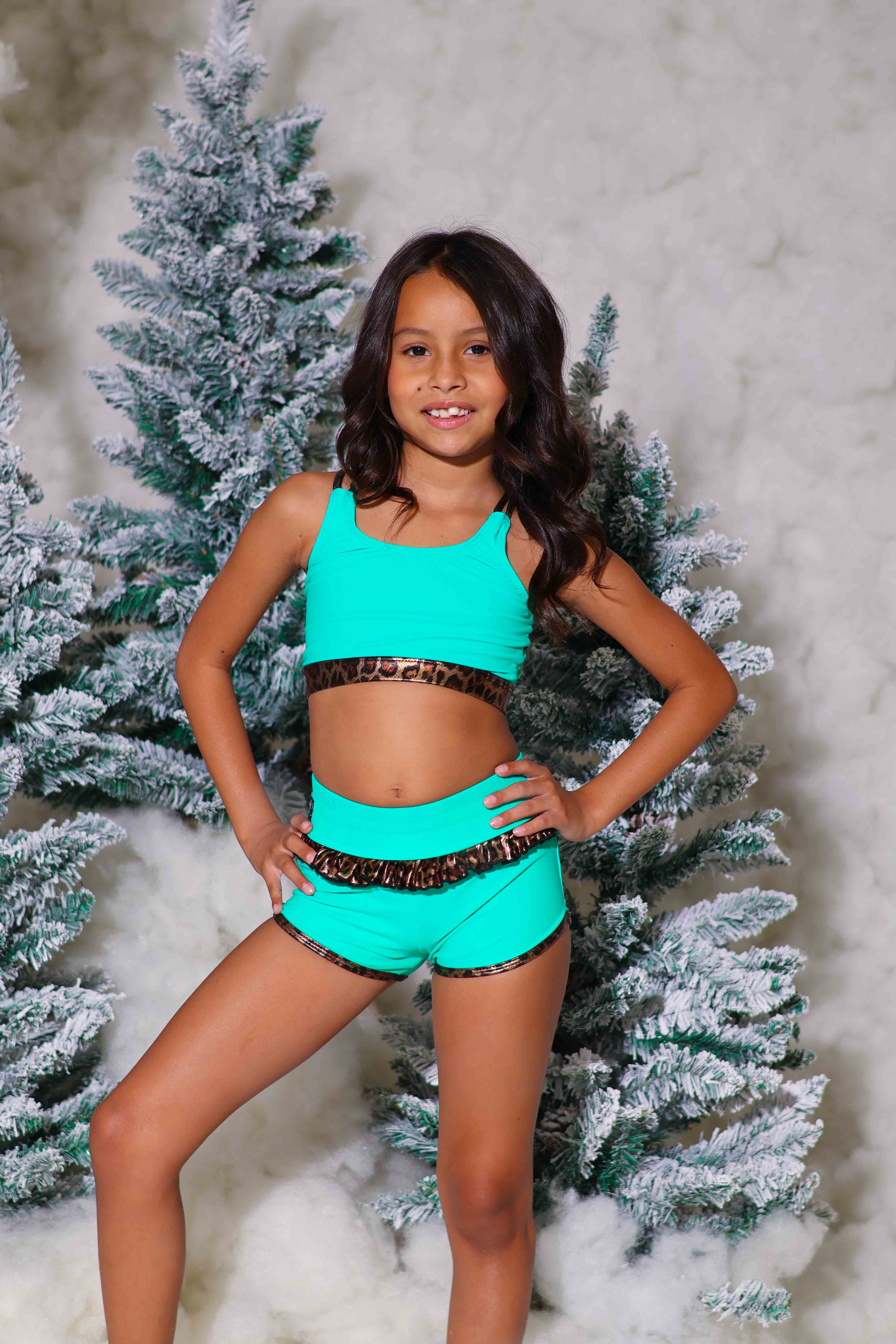 Leilani Ruffle Short - Asian Jade/Glow Cheetah - Ready To Ship