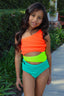 Diva Leotard - Coral/Neon Yellow/Dark Mint - Ready to Ship