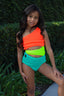 Diva Leotard - Coral/Neon Yellow/Dark Mint - Ready to Ship