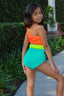 Diva Leotard - Coral/Neon Yellow/Dark Mint - Ready to Ship