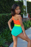 Diva Leotard - Coral/Neon Yellow/Dark Mint - Ready to Ship