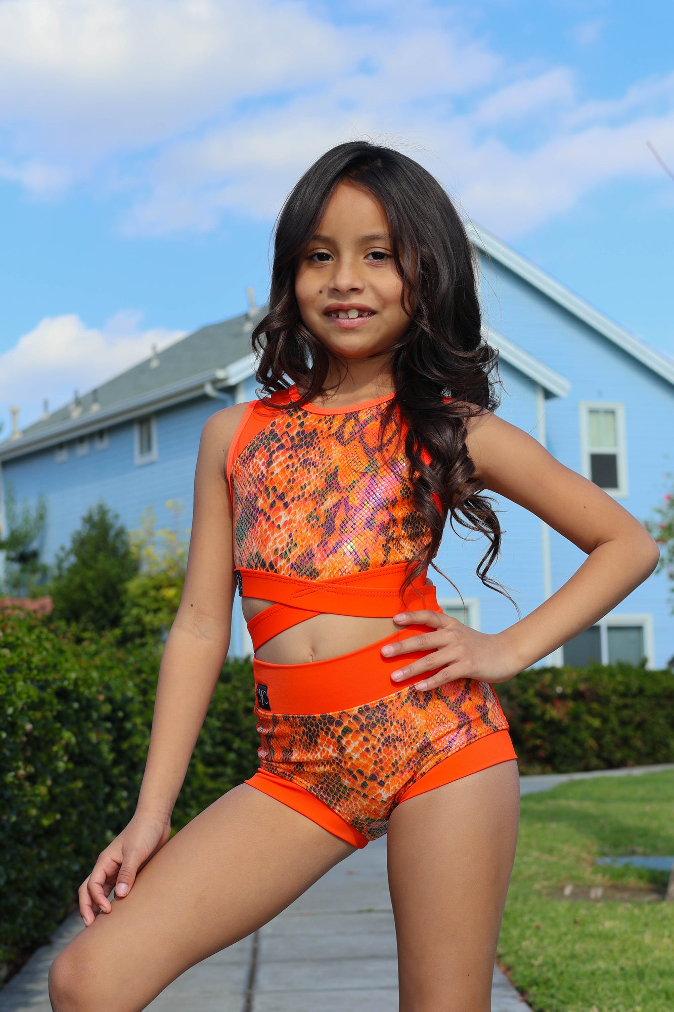 Criss Cross Bra Top - Neon Orange Viper - Ready to Ship - Final Sale