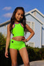 Bow Down Bra Top - Neon Green/Purple - Ready To Ship