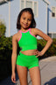 Bow Down Bra Top - Kelley Green/Neon Pink - Ready To Ship