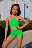 Bow Down Bra Top - Kelley Green/Neon Pink - Ready To Ship