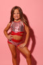 Criss Cross VIP Brief -  Red/White Sparkle Stripes - Ready to Ship