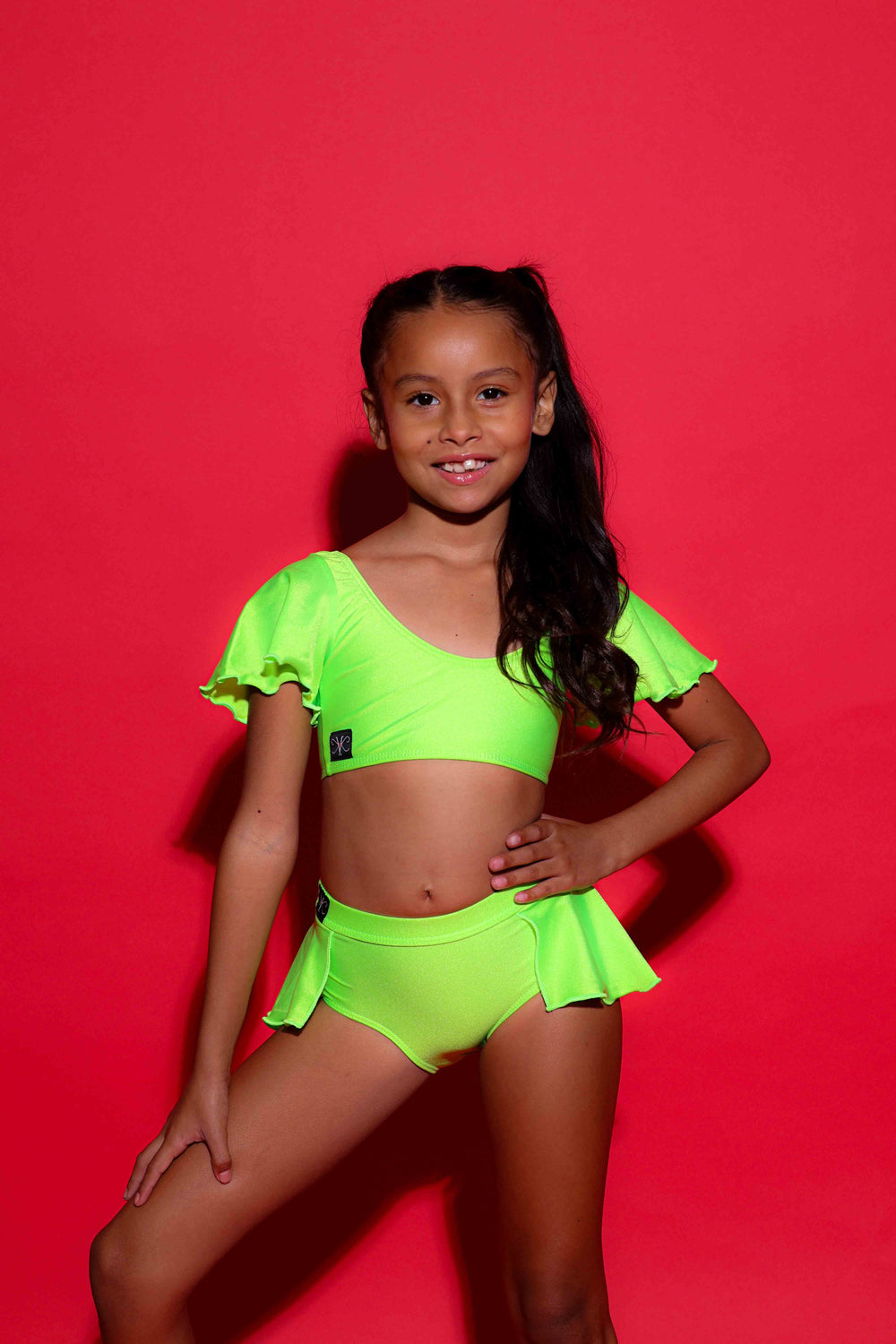 Flutter Bra Top - Neon Green Shiny - Ready To Ship