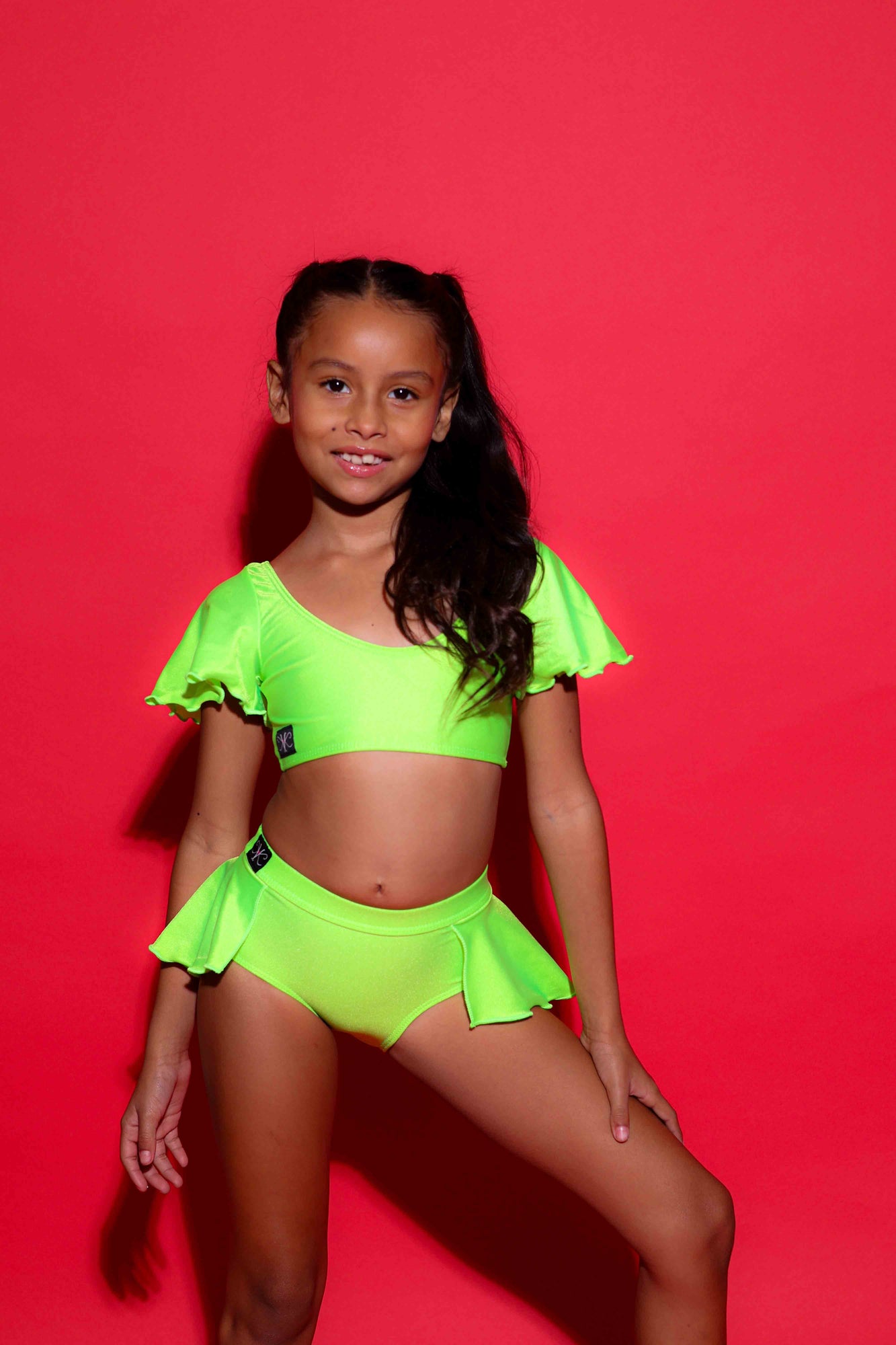 Flutter Bra Top - Neon Green Shiny - Ready To Ship