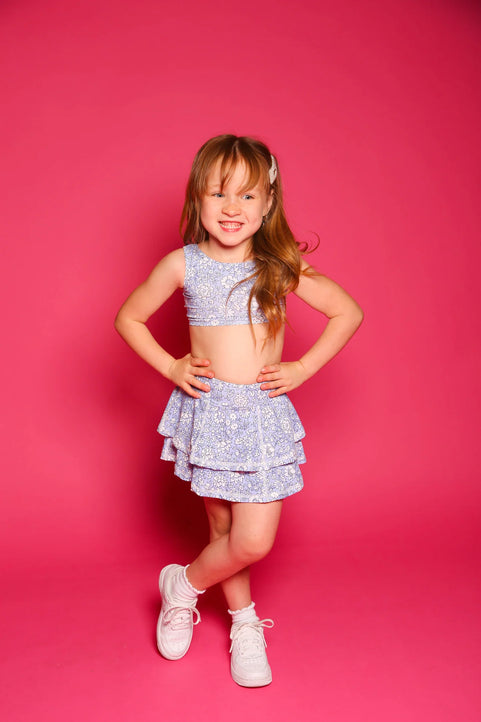 Love Bug Ruffle Skort - Periwinkle Floral - Sparkle Plum Exclusive - Ready to Ship
