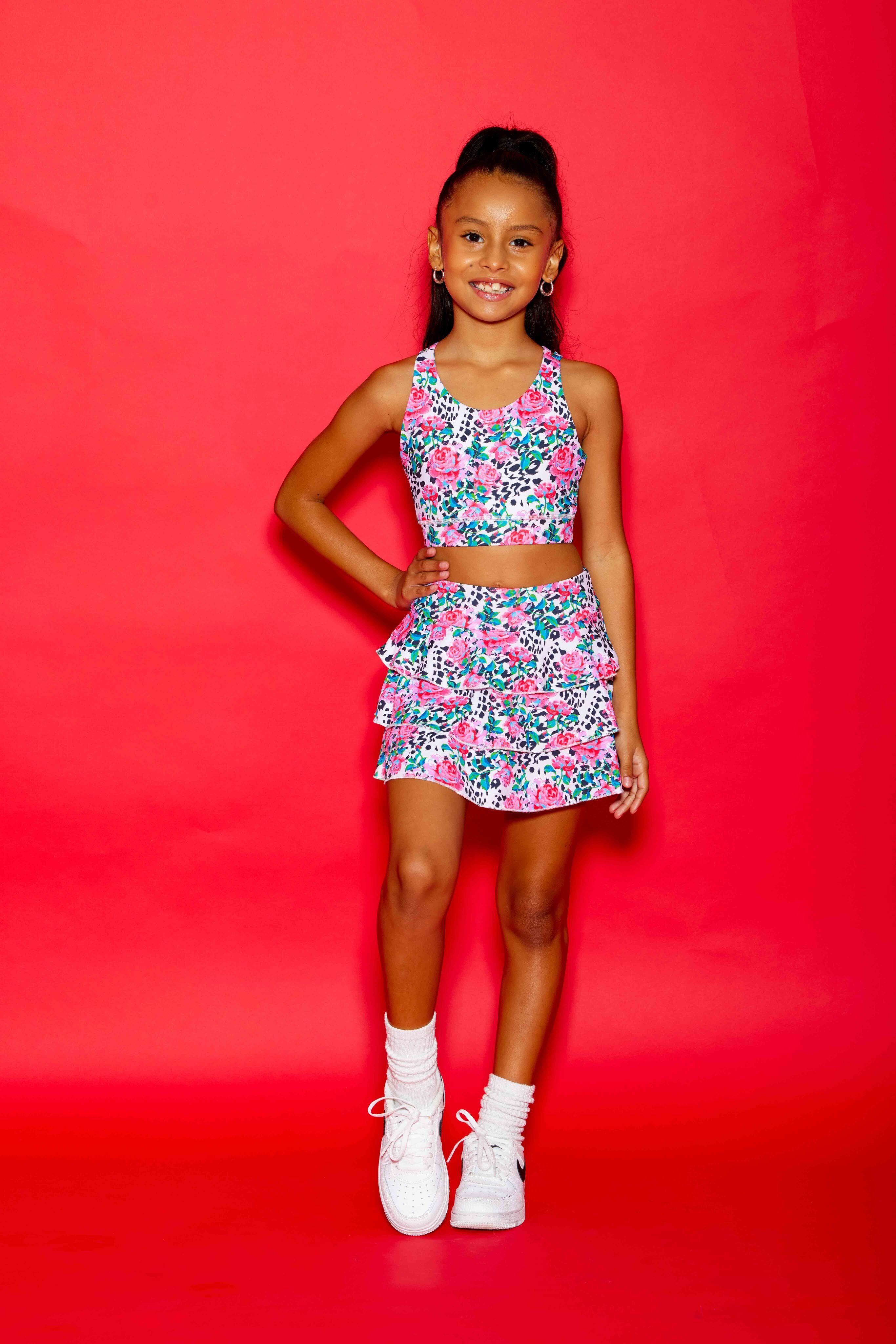 Sweetie Pie Ruffle Skort - Leopard/Pink Floral - Sparkle Plum Exclusive - Ready to Ship