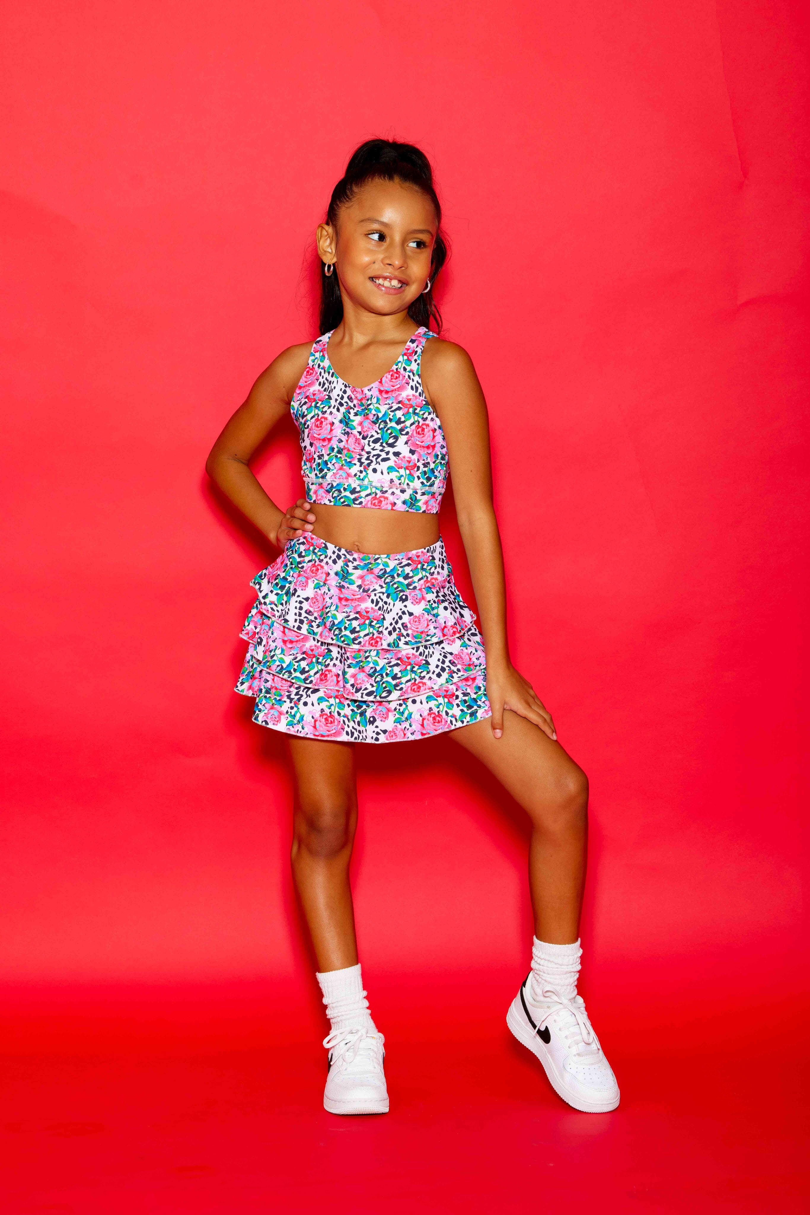 Sweetie Pie Ruffle Skort - Leopard/Pink Floral - Sparkle Plum Exclusive - Ready to Ship