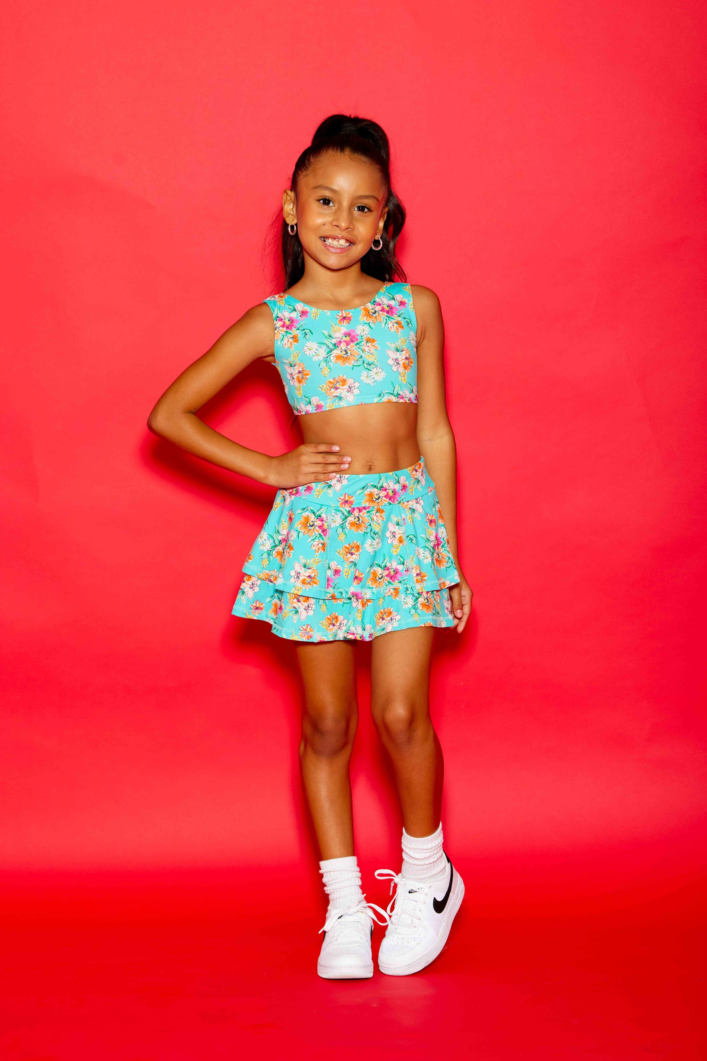 Love Bug Ruffle Skort - Mint Summer Floral - Sparkle Plum Exclusive - Ready to Ship