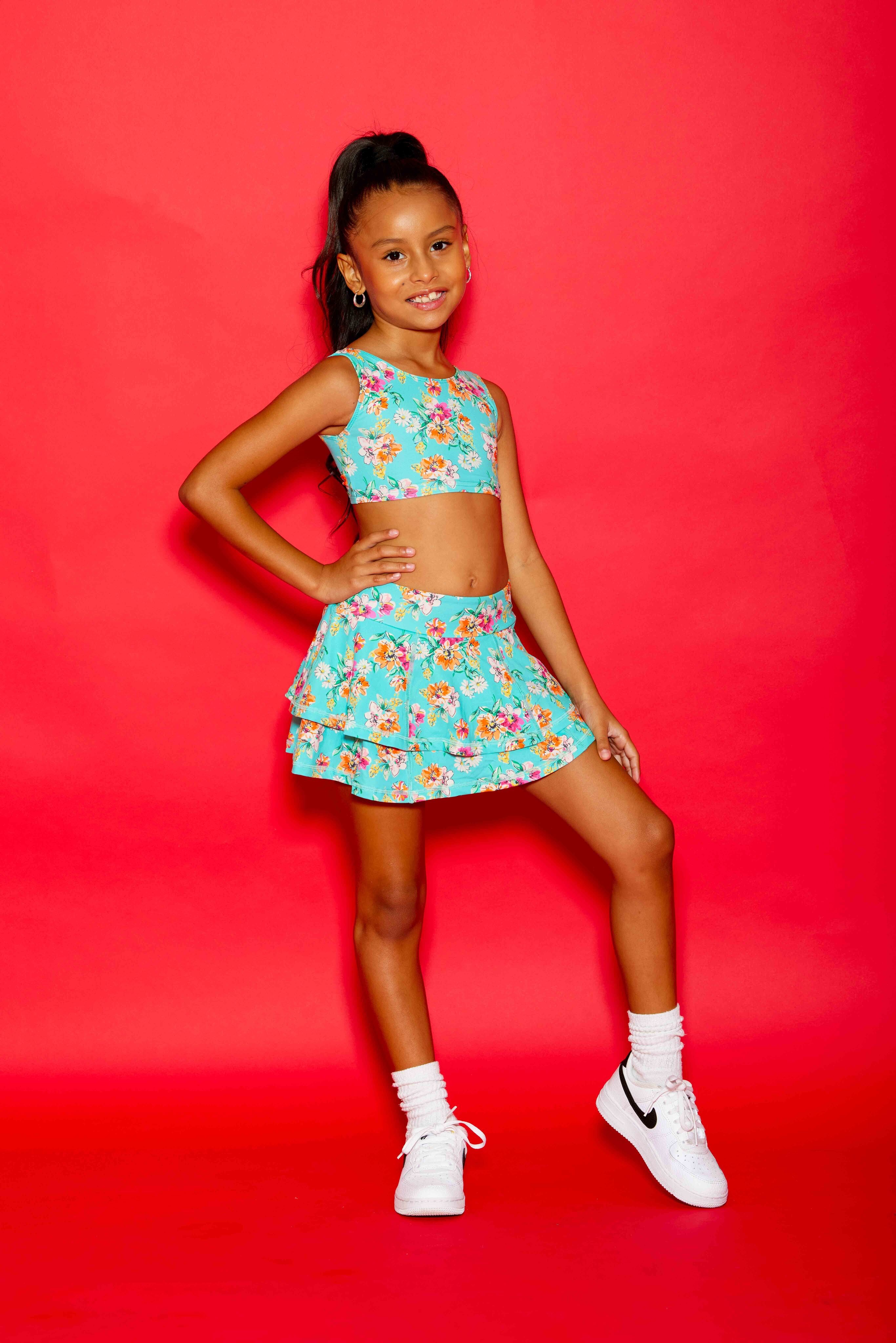 Love Bug Ruffle Skort - Mint Summer Floral - Sparkle Plum Exclusive - Ready to Ship