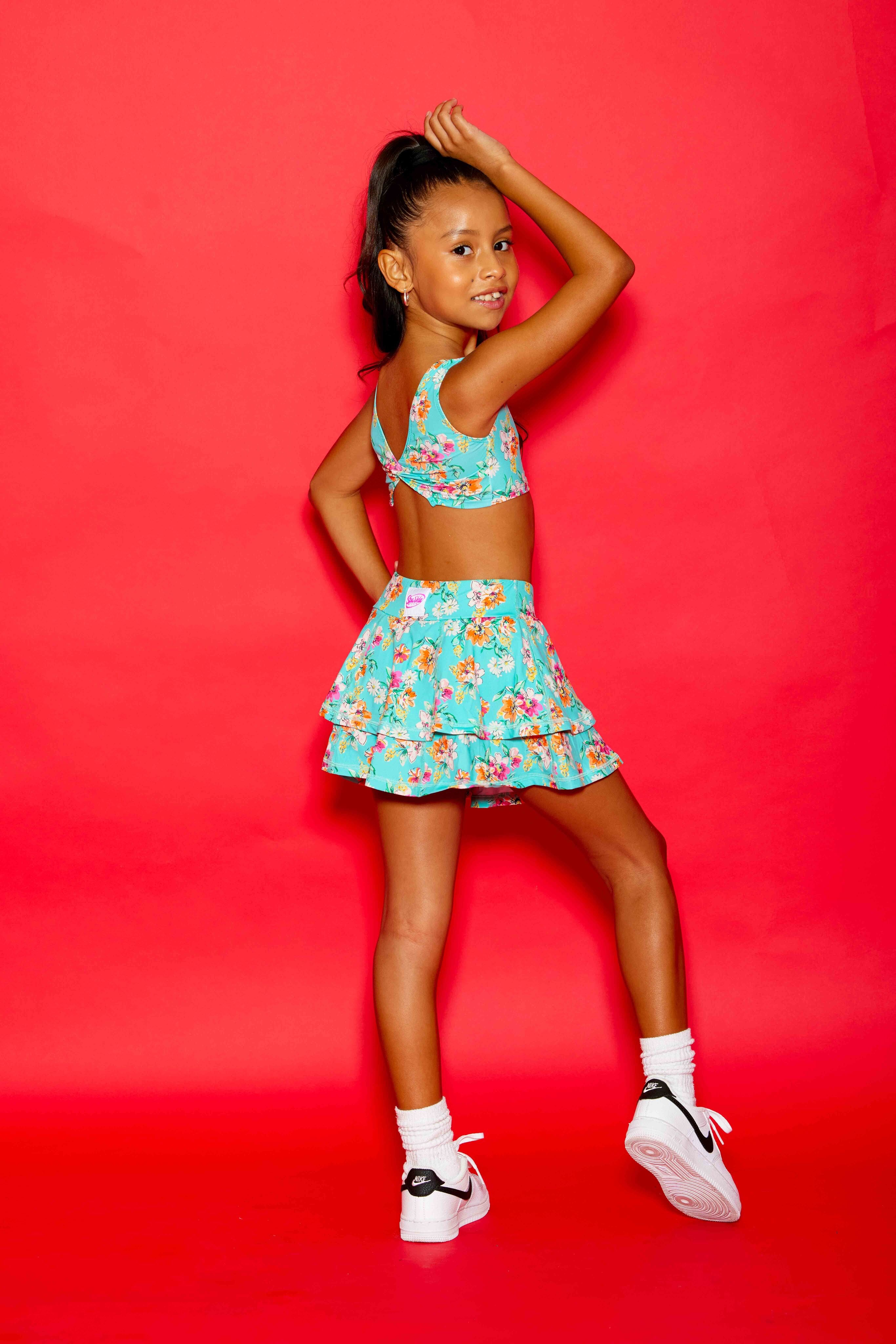 Love Bug Ruffle Skort - Mint Summer Floral - Sparkle Plum Exclusive - Ready to Ship