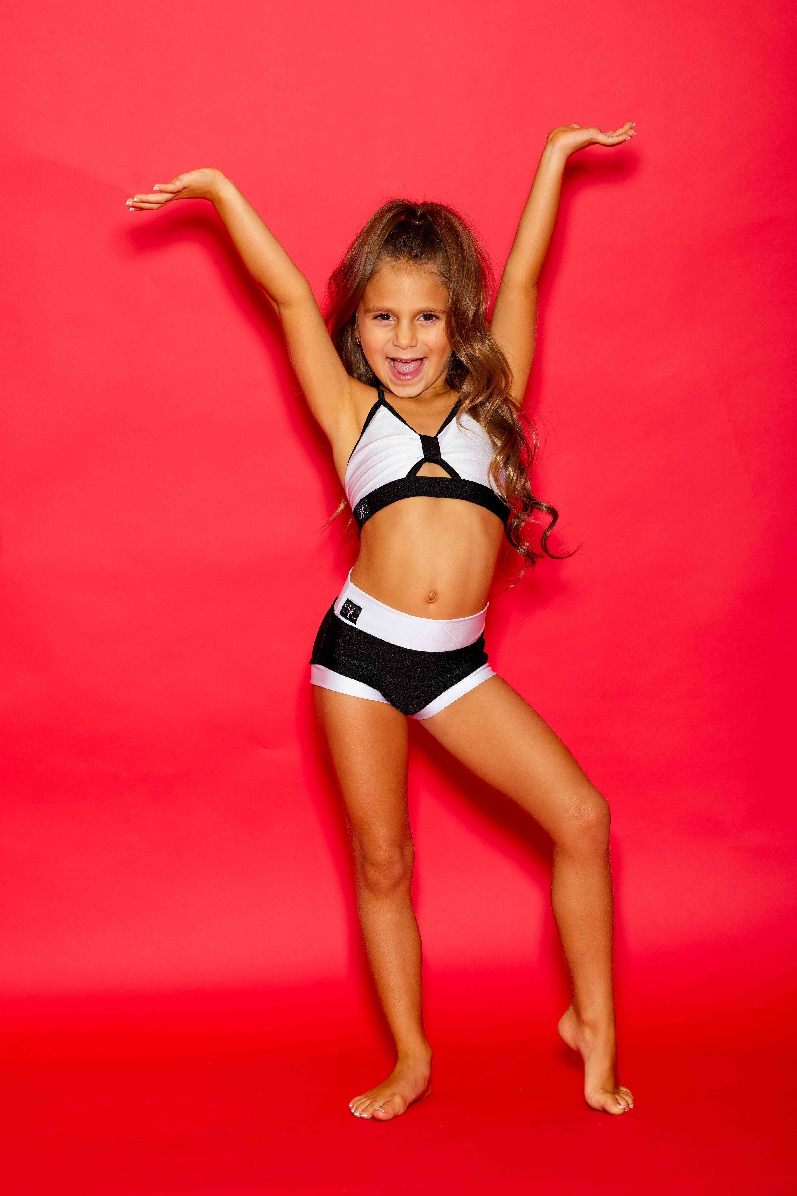 Glow Up! Bra Top - White Shiny/Black Shiny - Ready To Ship