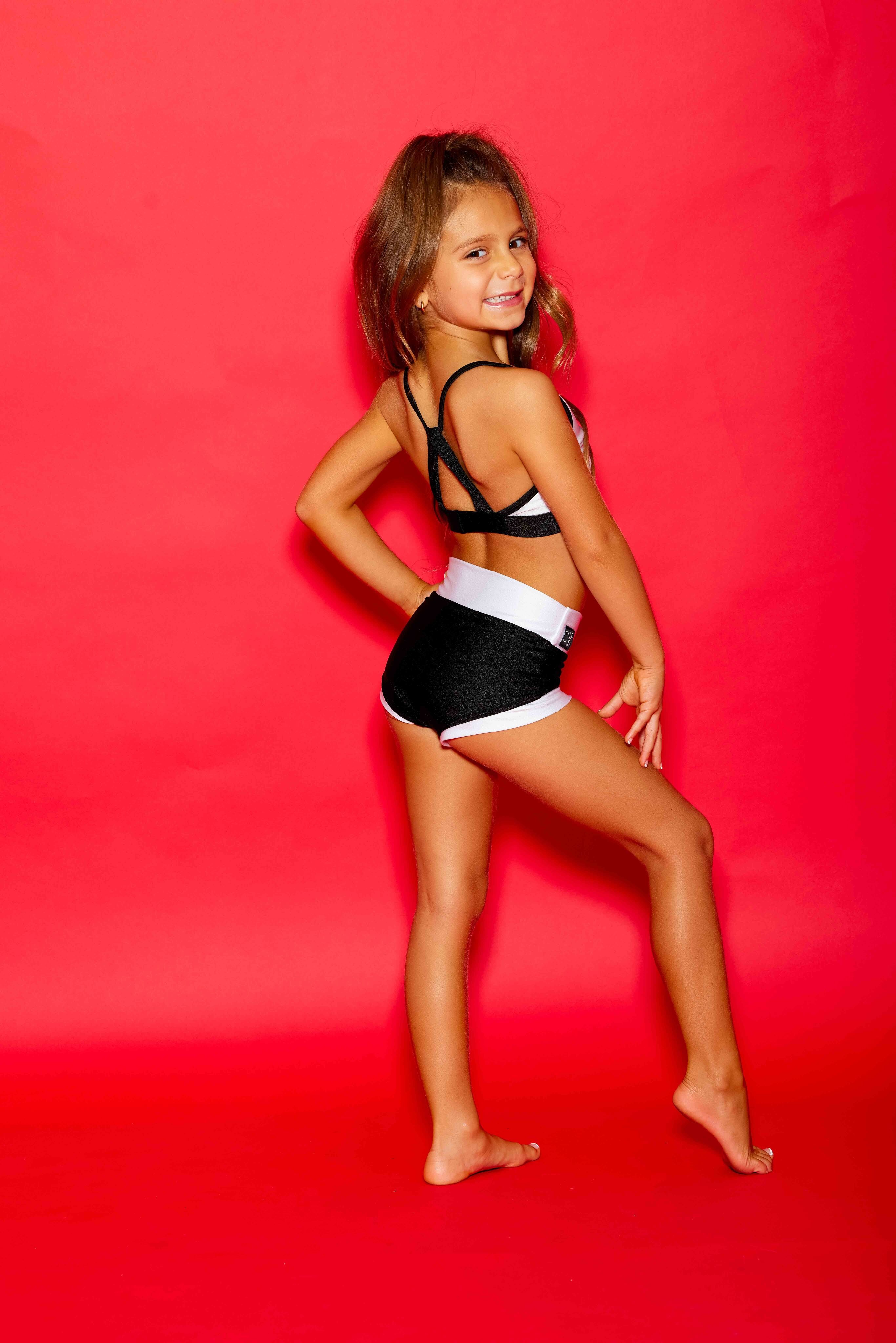 Glow Up! Bra Top - White Shiny/Black Shiny - Ready To Ship