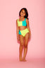 New Girl On The Block Bra Top - Neon Yellow/Dark Mint - Ready To Ship