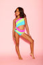 Block It Out Leotard - Neon Pink/Neon Green/Sky Blue - Ready To Ship