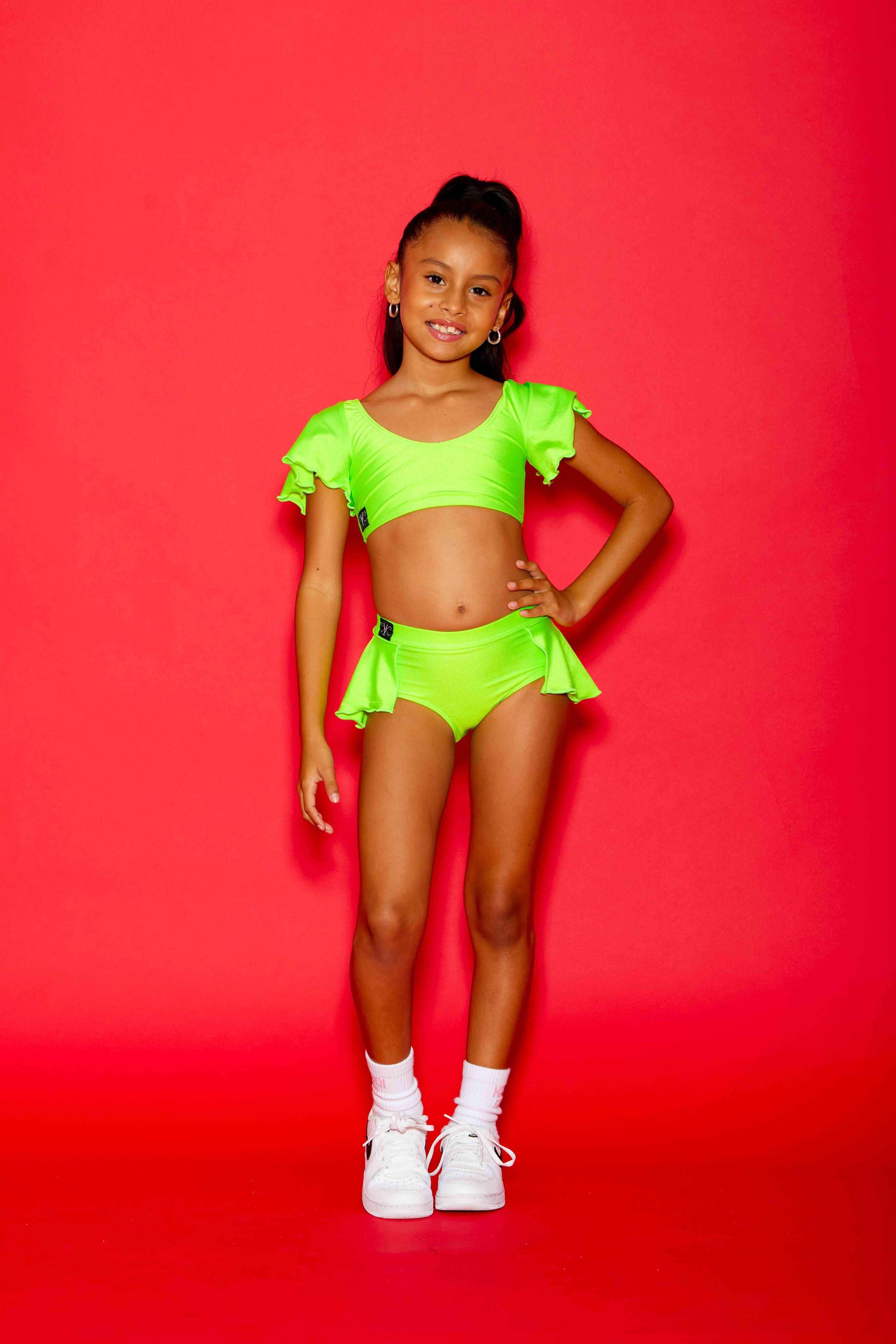 Flutter Bra Top - Neon Green Shiny - Ready To Ship