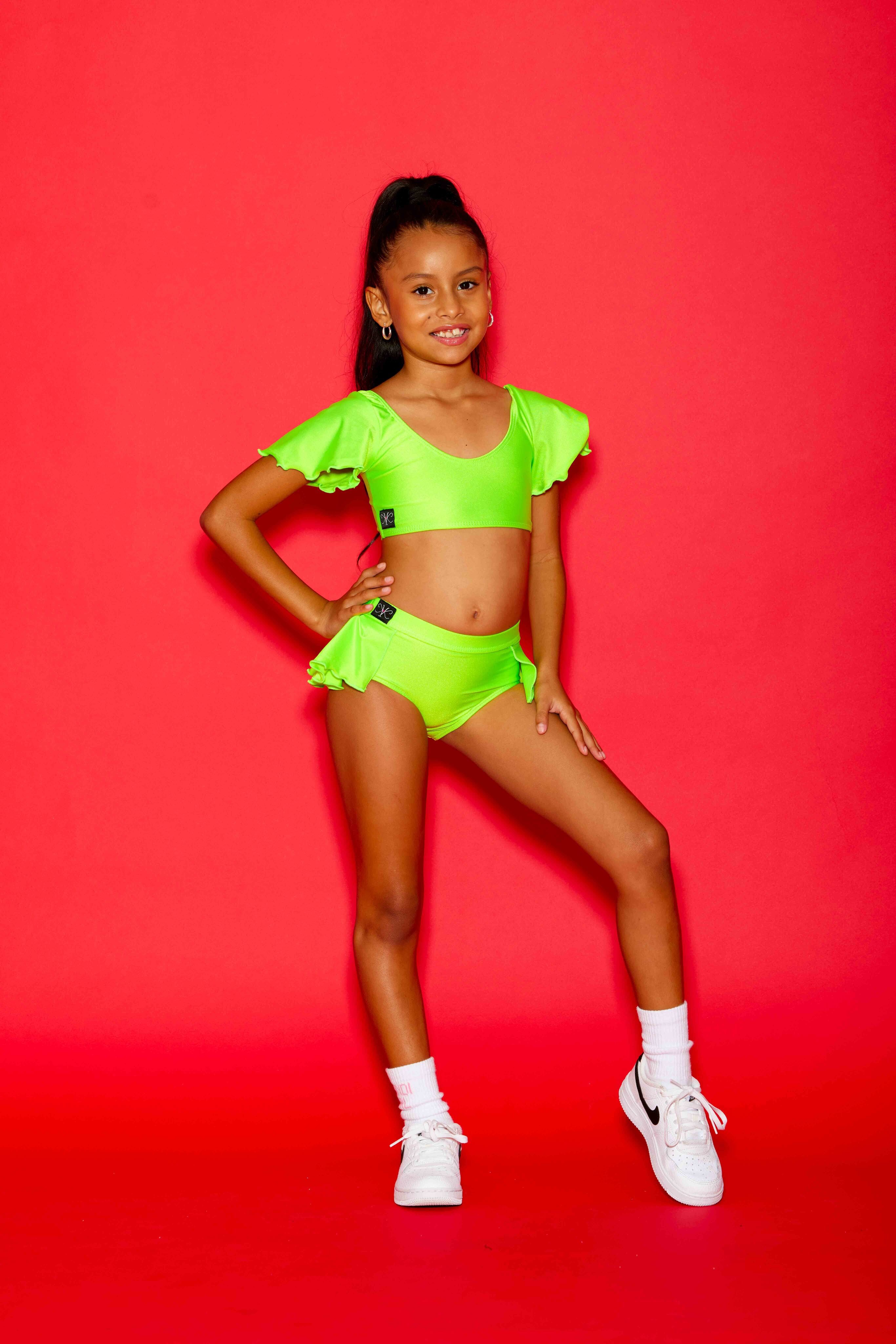 Flutter Bra Top - Neon Green Shiny - Ready To Ship
