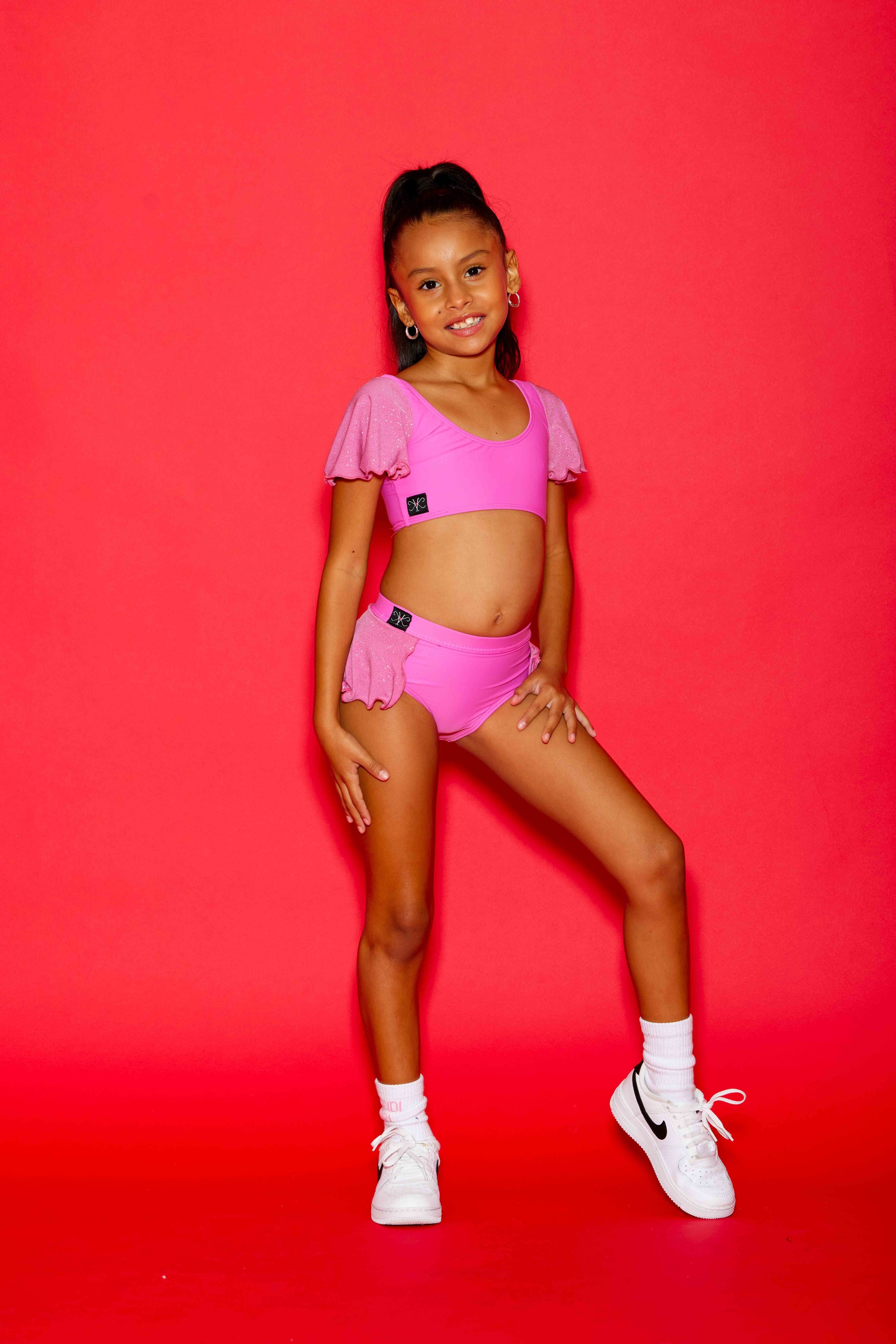 Flutter Glitter Bra Top - Blossom Pink Glitter - Ready to Ship