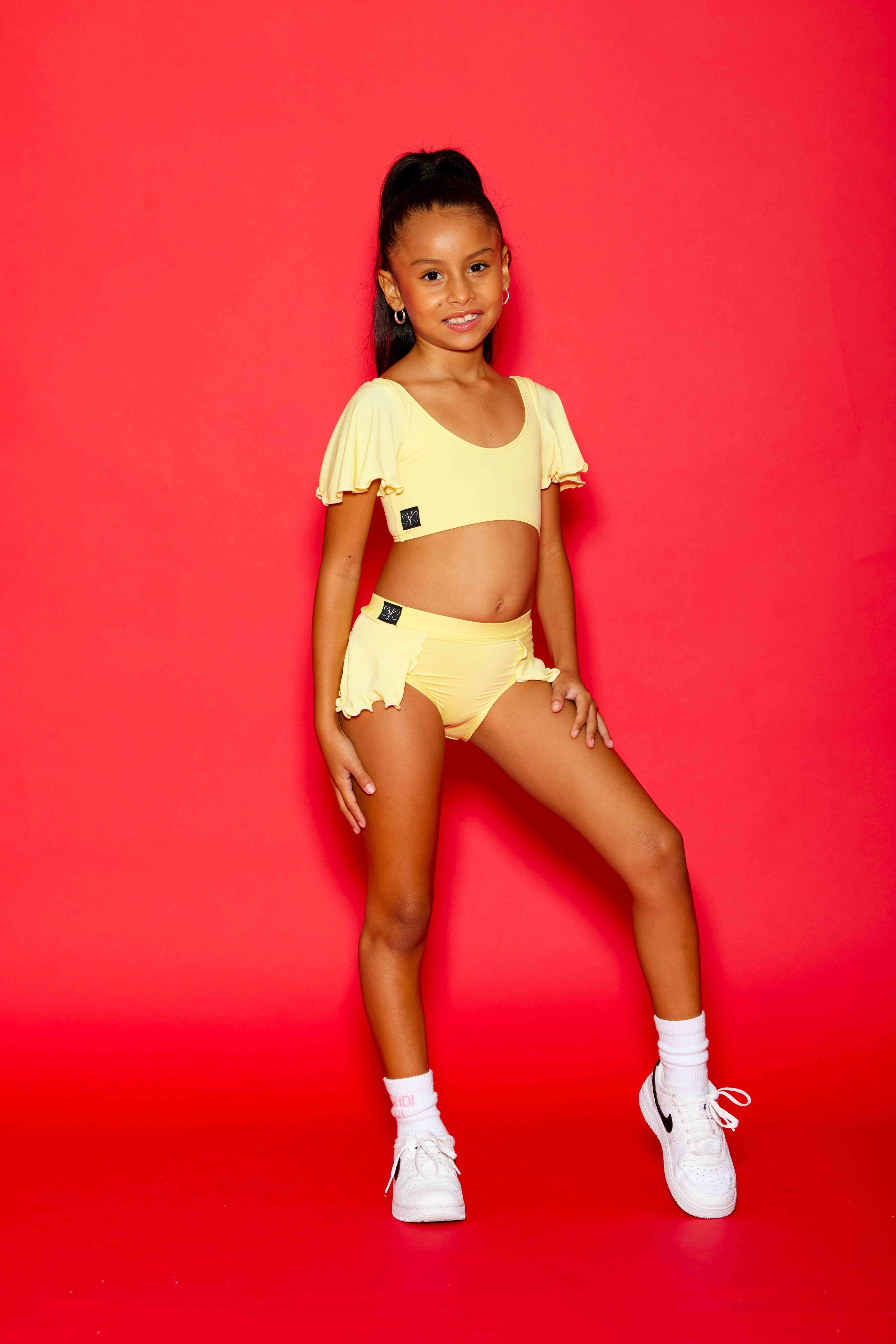 Flutter Glitter Bra Top - Belle Yellow Glitter - Ready To Ship