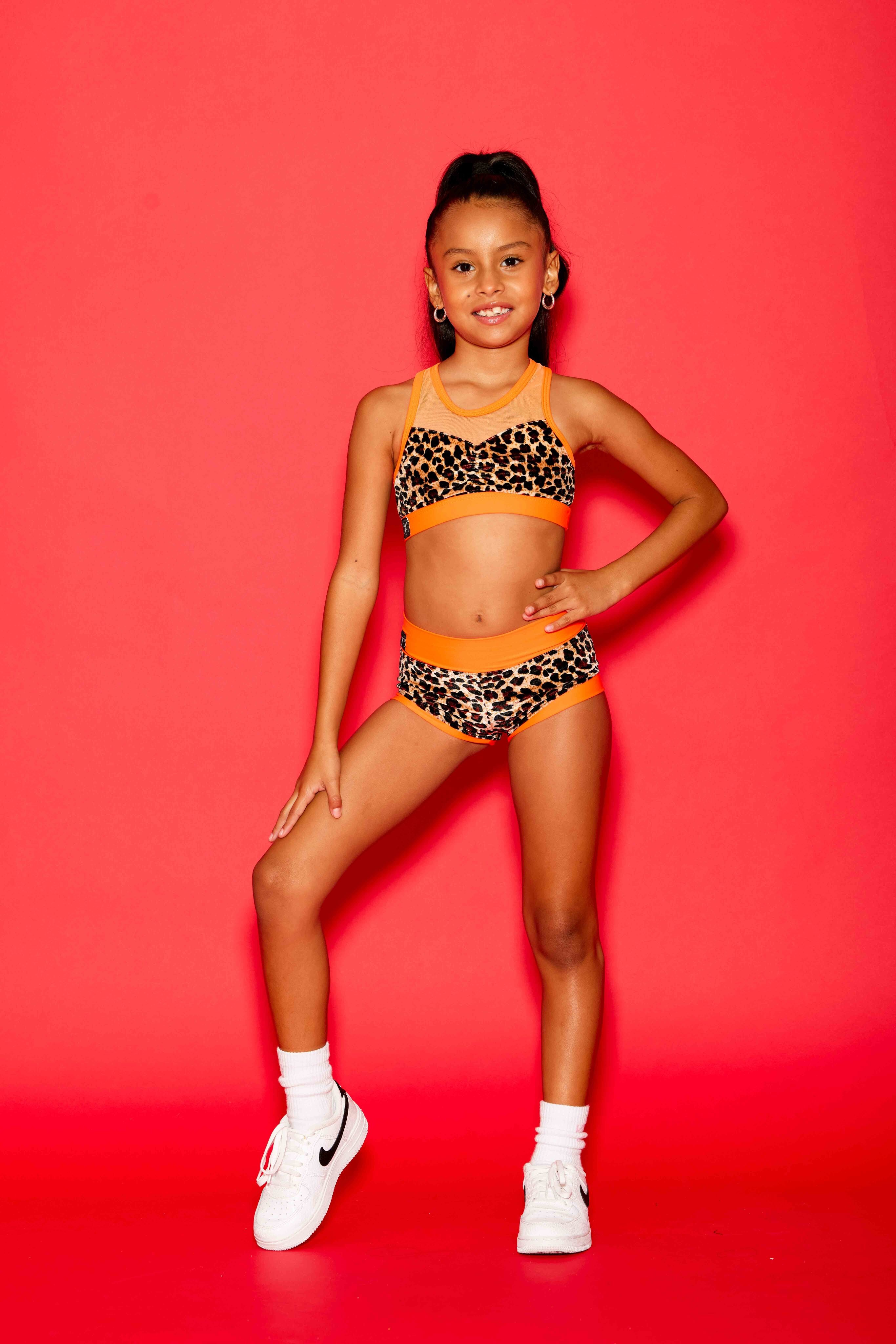 Cheetah Girl Bra Top - Cheetah Velvet/Neon Orange - Ready to Ship