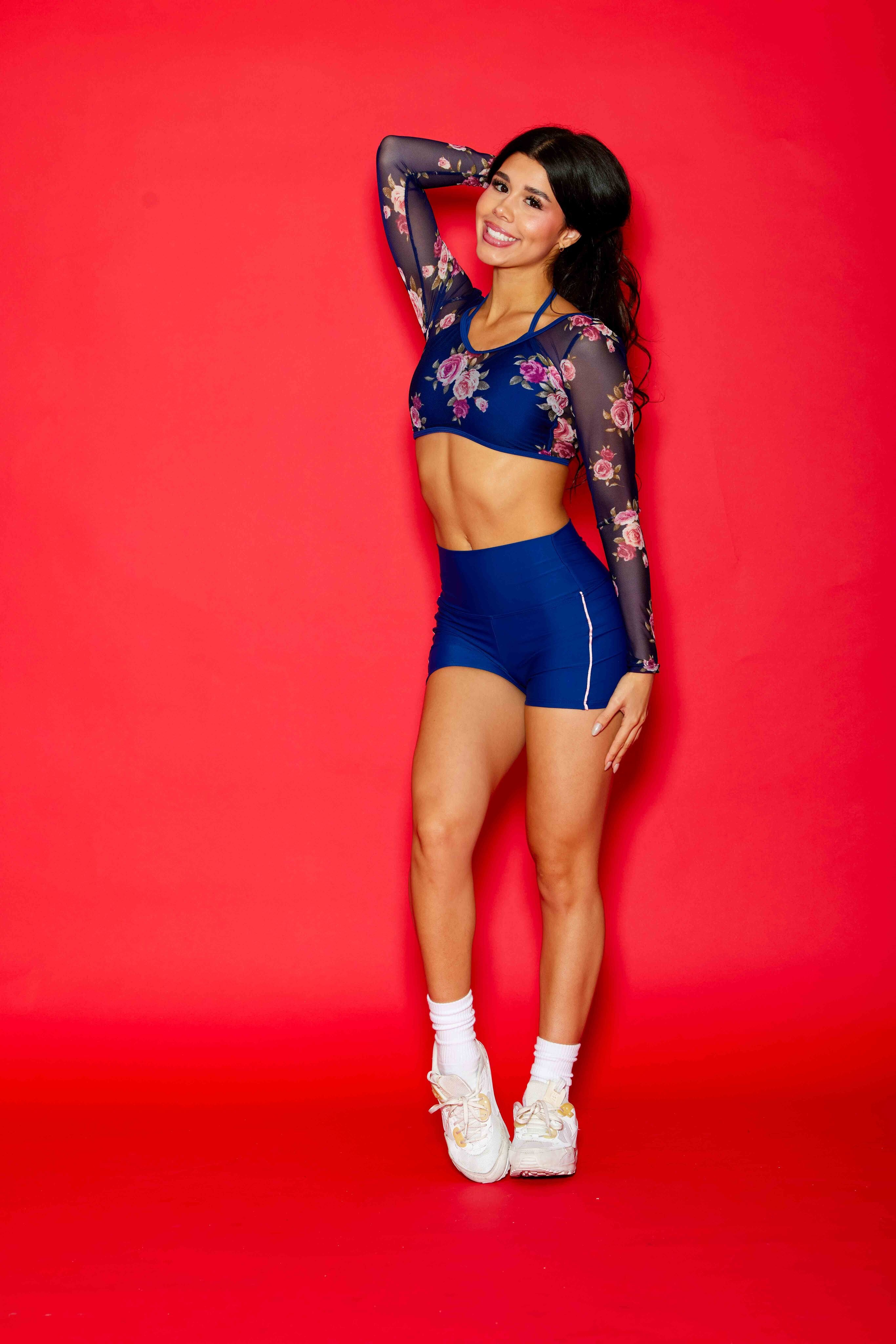 The #1 Mesh Crop Top - Navy Blossom/Navy - Ready To Ship