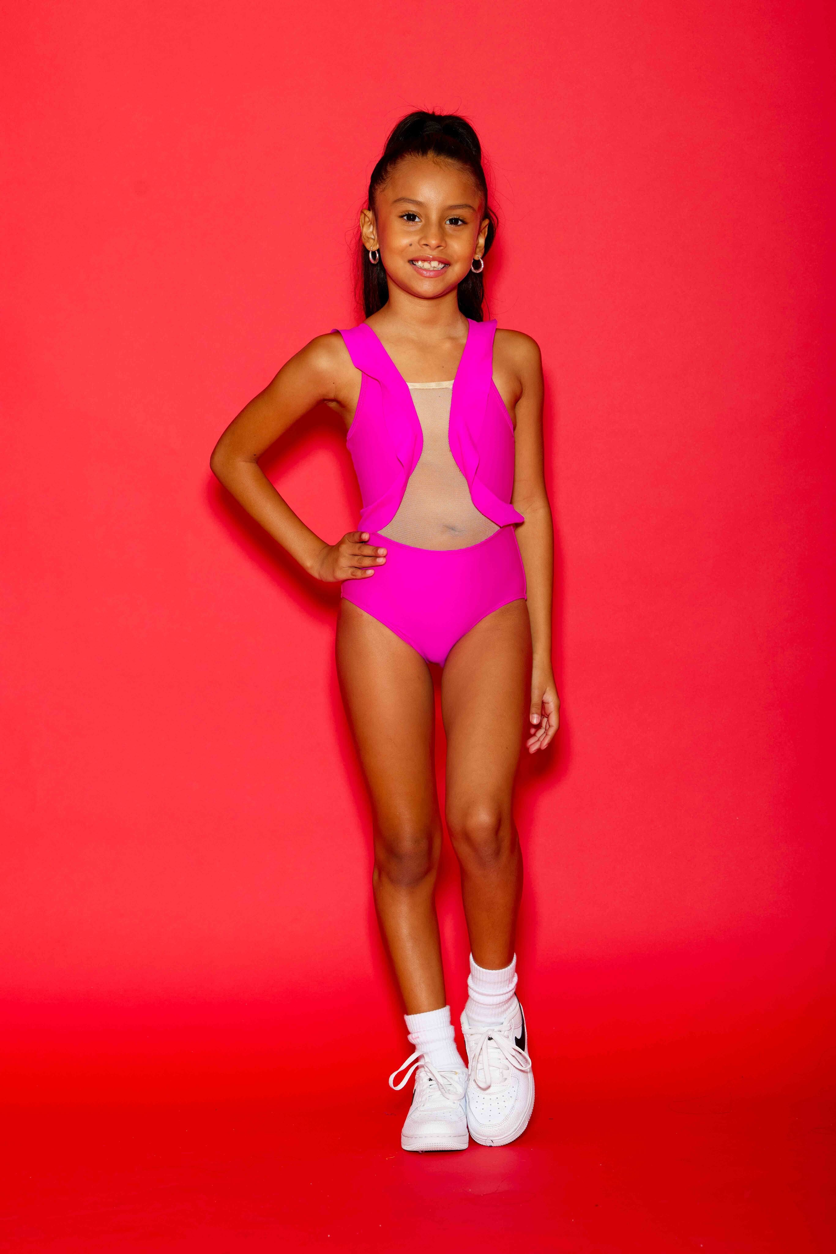 Bella Ruffle Leotard - Fuchsia