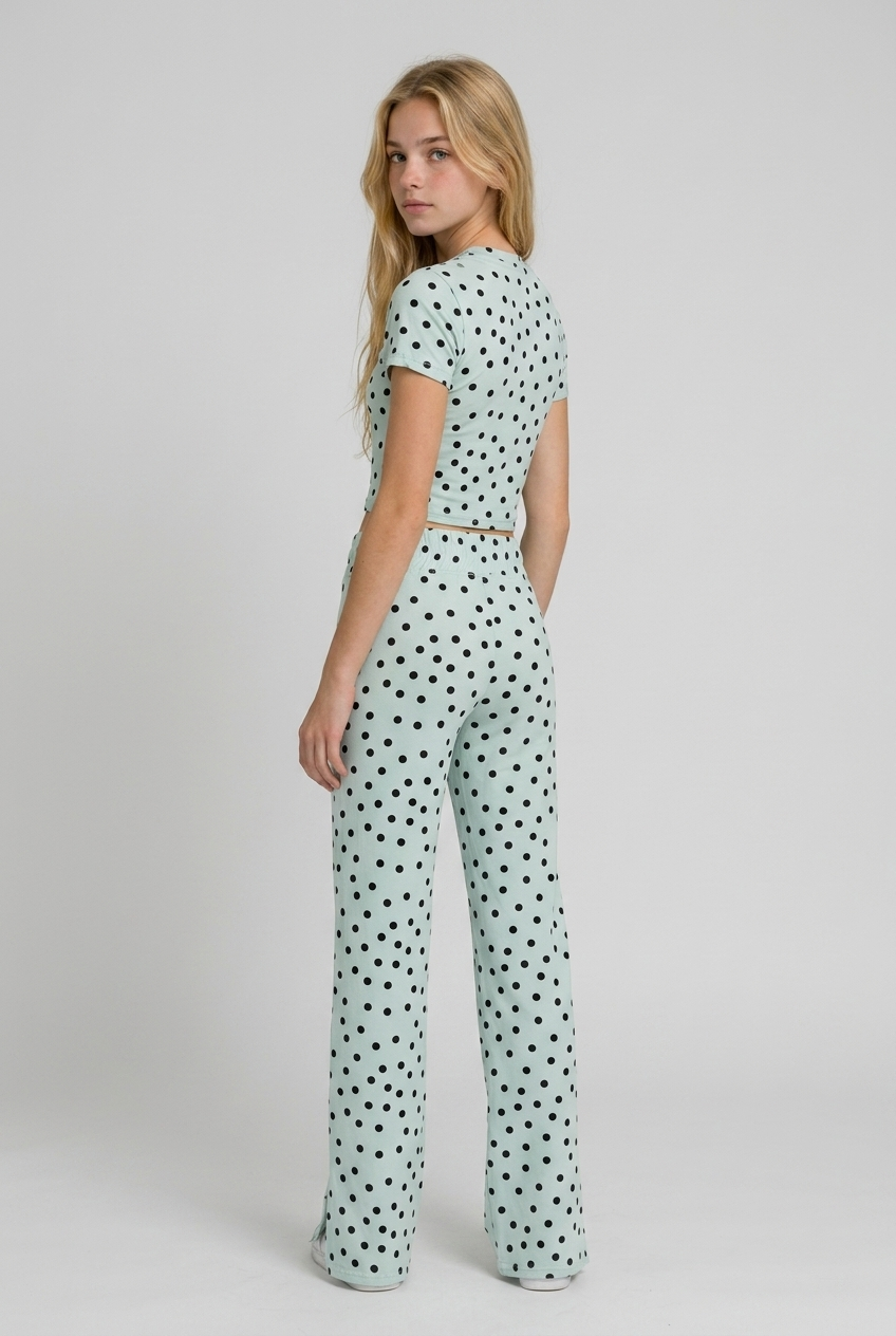 5th Ave Crop Top - Baby Blue/Black Polka Dot