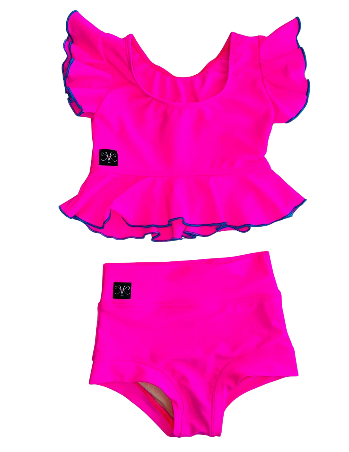 Best Friends Neon Pink Heart on Black Girls Dancewear Crop Top